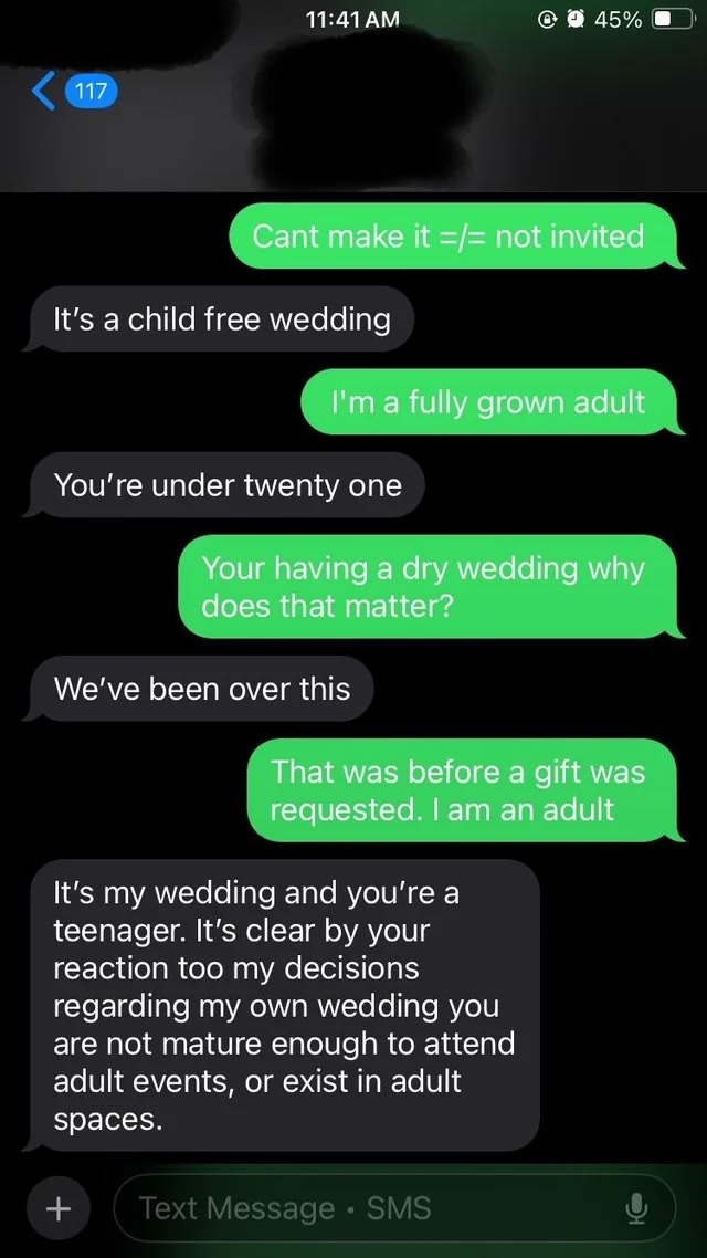 Text message exchange between OP and their half-sister.