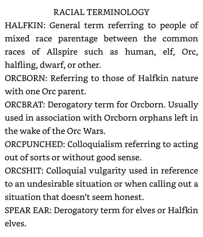 "Racial terminology" list from Douglas's book.