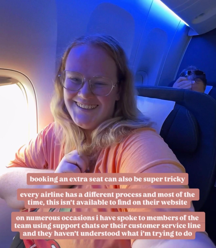 TikTok video about a plus-sized traveler not always buying a second seat.