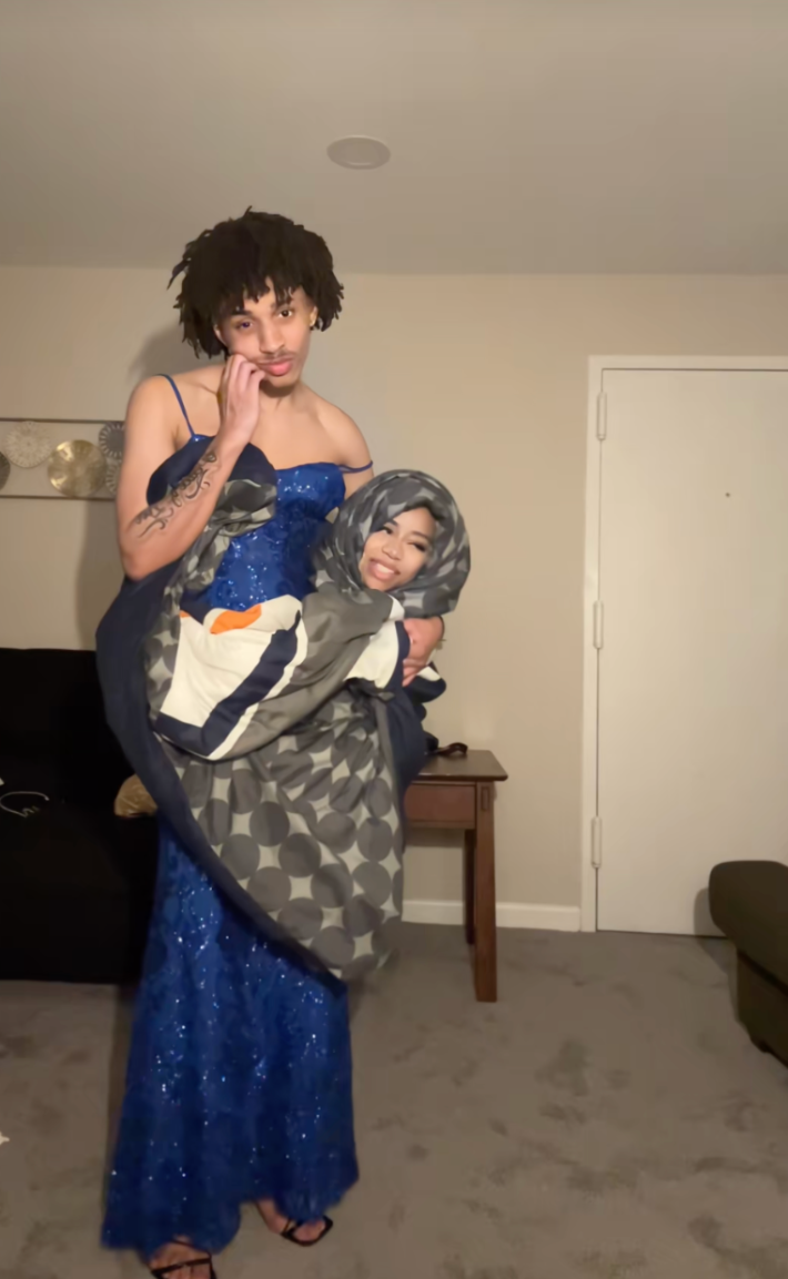 @yascrackedthat wore a prom dress while he comforted his baby in an April 29 video. The twist on the trend has 6.3 million views.