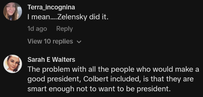 TikTok comments including one reading "I mean….Zelensky did it."