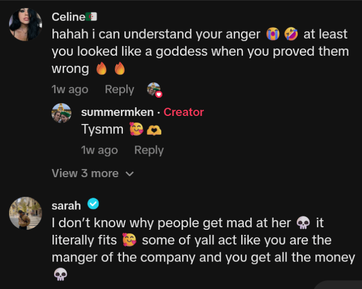 TikTok comments including one reading "