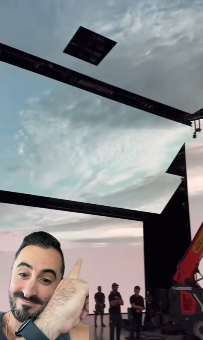 Greenscreened TikTok video showing the BTS footage of Superman flying through Antarctica.