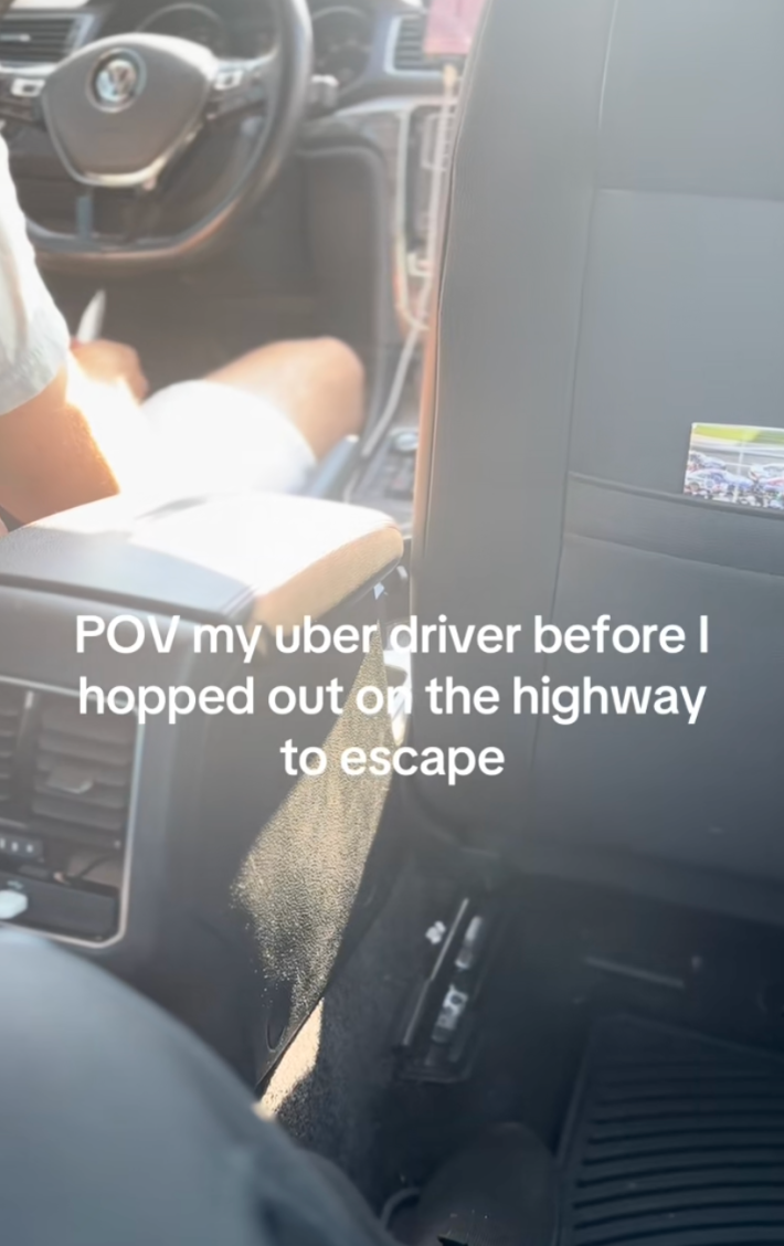 uber driver holding a knife in @xkhatkhu's tiktok video OST: “POV my Uber driver before I hopped out on the highway to escape.”