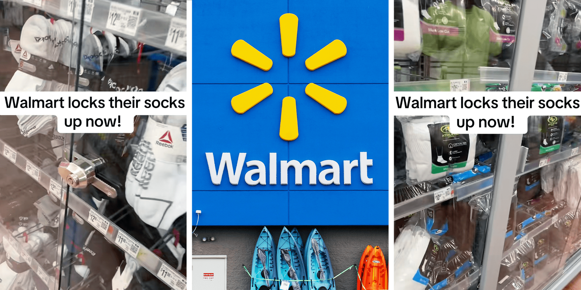 walmart locking up socks behind glass with lock and key