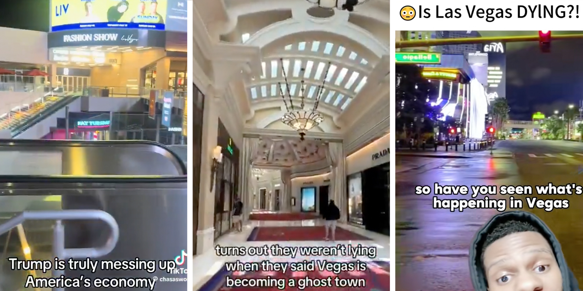 3 panel screenshots of Las Vegas locations devoid of people
