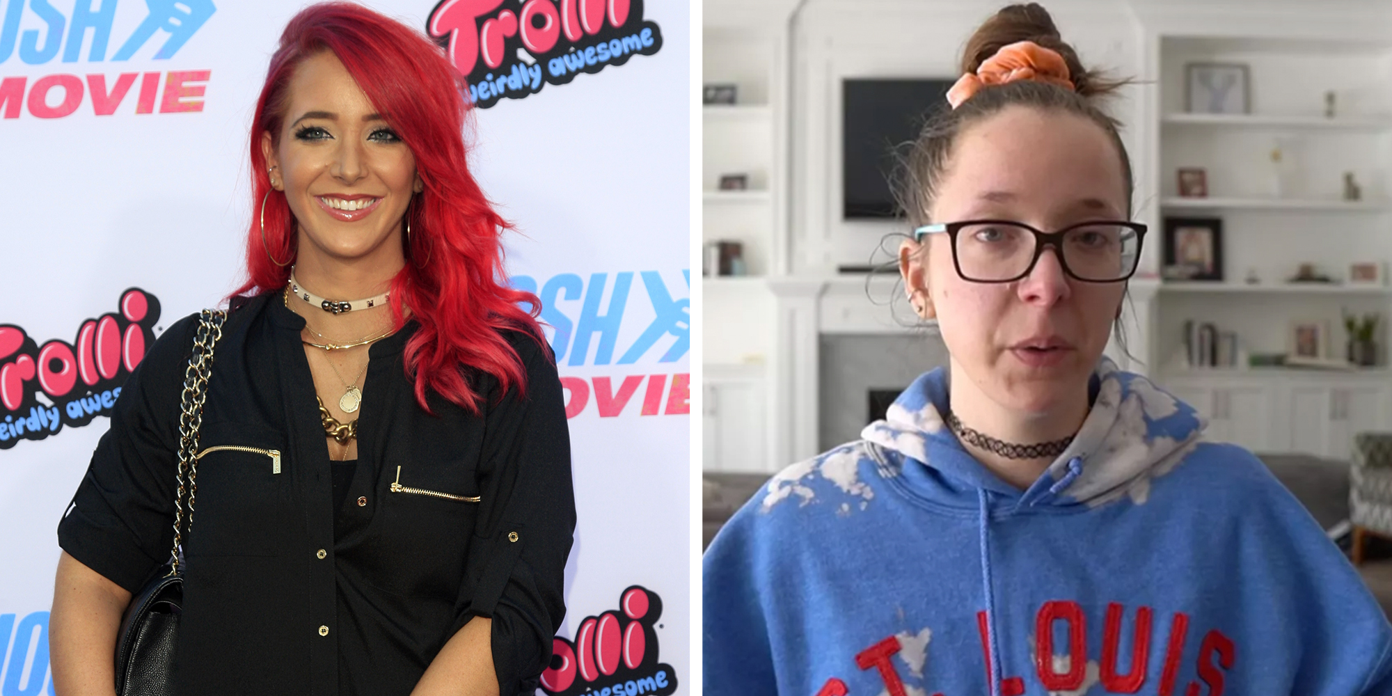 Left: YouTuber Jenna Marbles at the "SMOSH: THE MOVIE" Premiere at the Village Theater on July 22, 2015. Right: Jenna Marbles final YouTube video screenshot