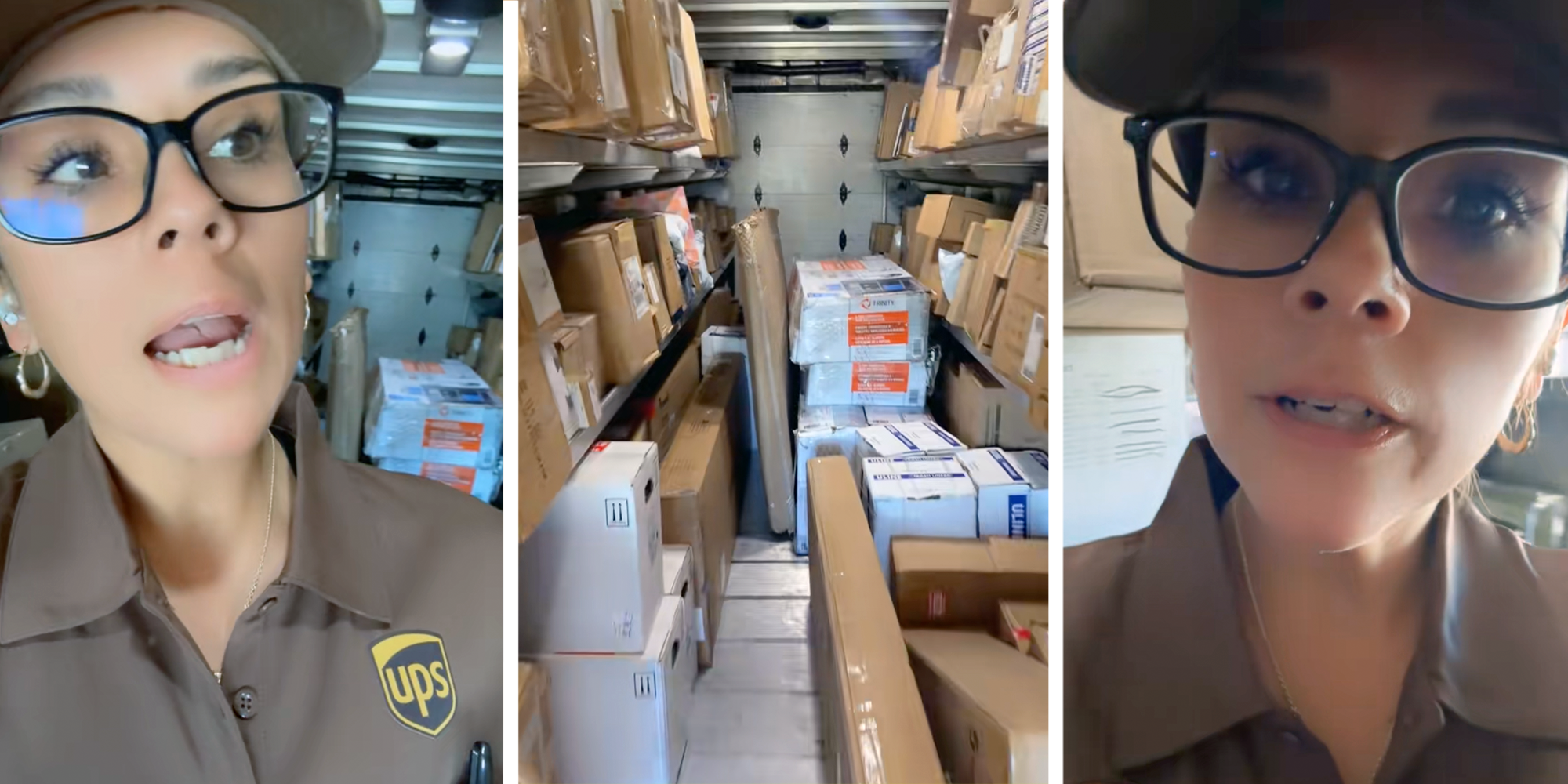 woman ups delivery driver shows off her deliveries