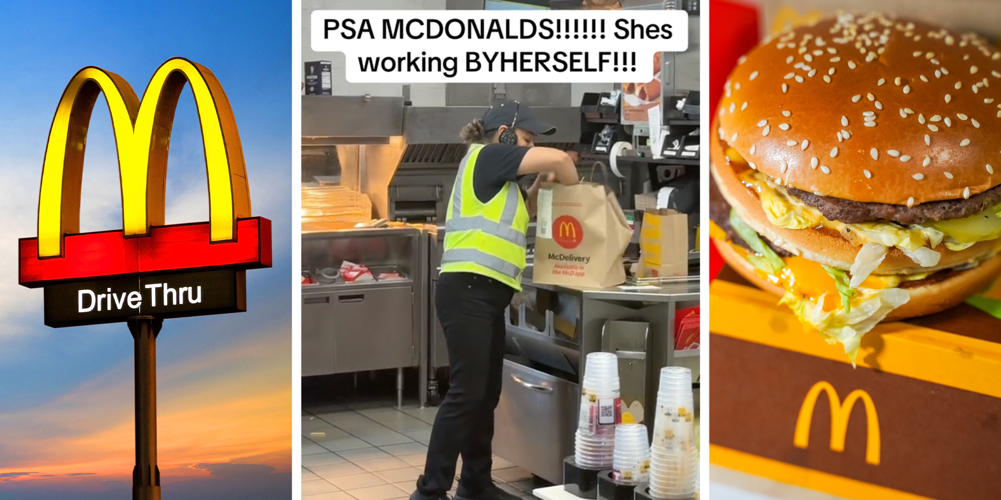 woman working alone in a mcdonalds kitchen