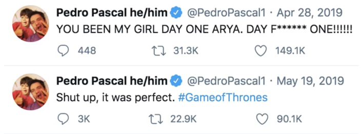 Pedro Pascal excitedly posting about  Arya Stark.
