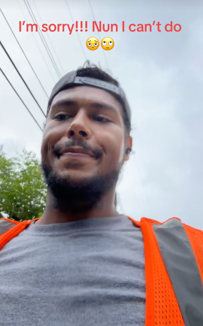 Man shaking his head with text "I'm sorry!!! Nun I can't do."