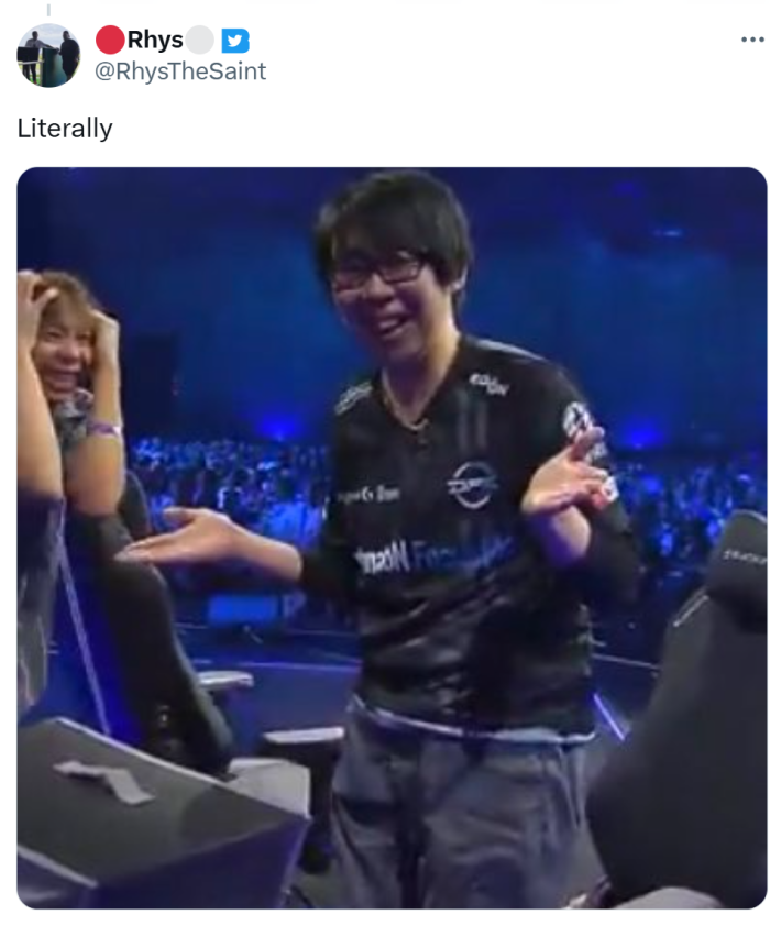 Tweet that reads, "Literally" with Go1 shrugging and smiling for the camera.