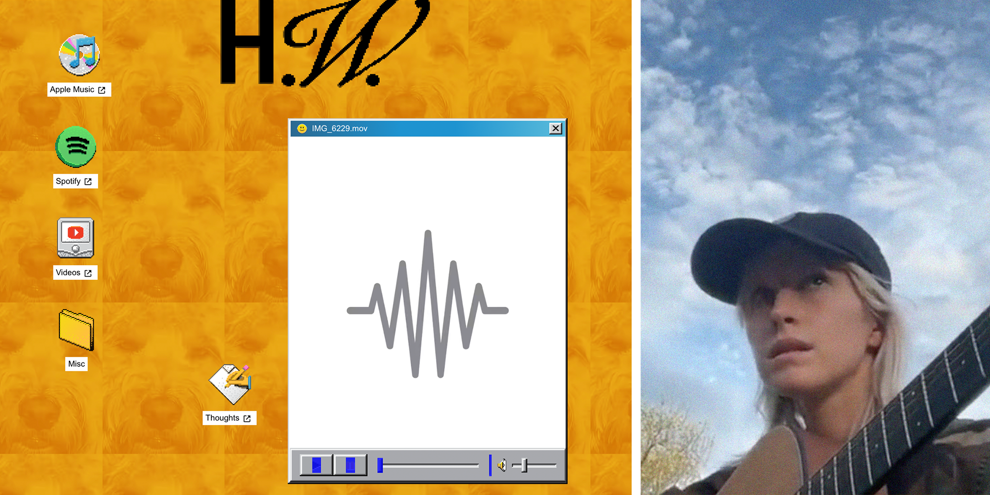 hayley williams y2k website side by side with hayley playing guitar