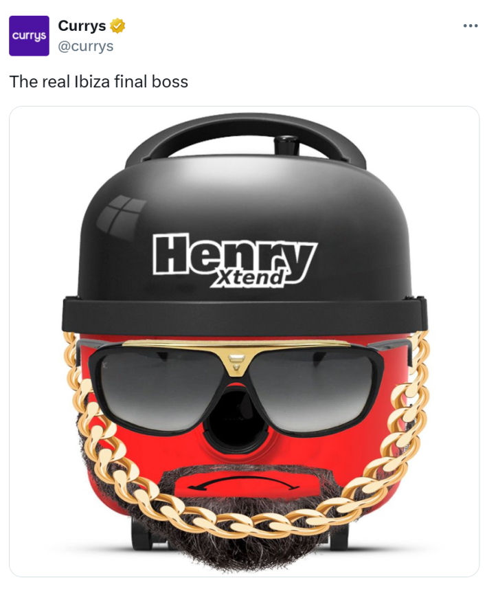 Currys brand's Ibiza final boss tweet.