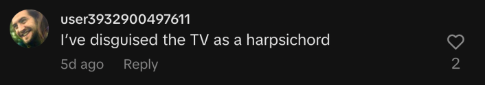 “I’ve disguised the TV as a harpsichord.”