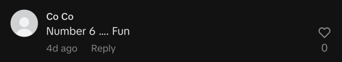 “Number 6 …. Fun.”