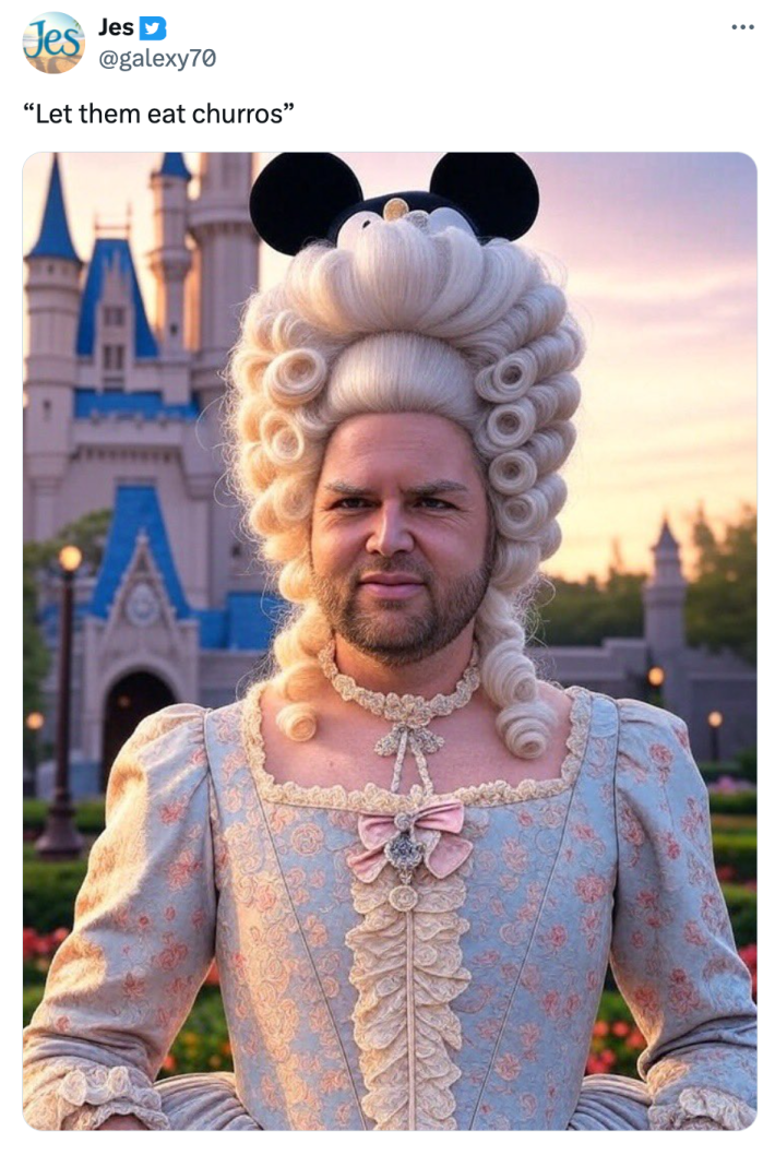 JD Vance in a Marie Antoinette dress and wig at Disneyland.