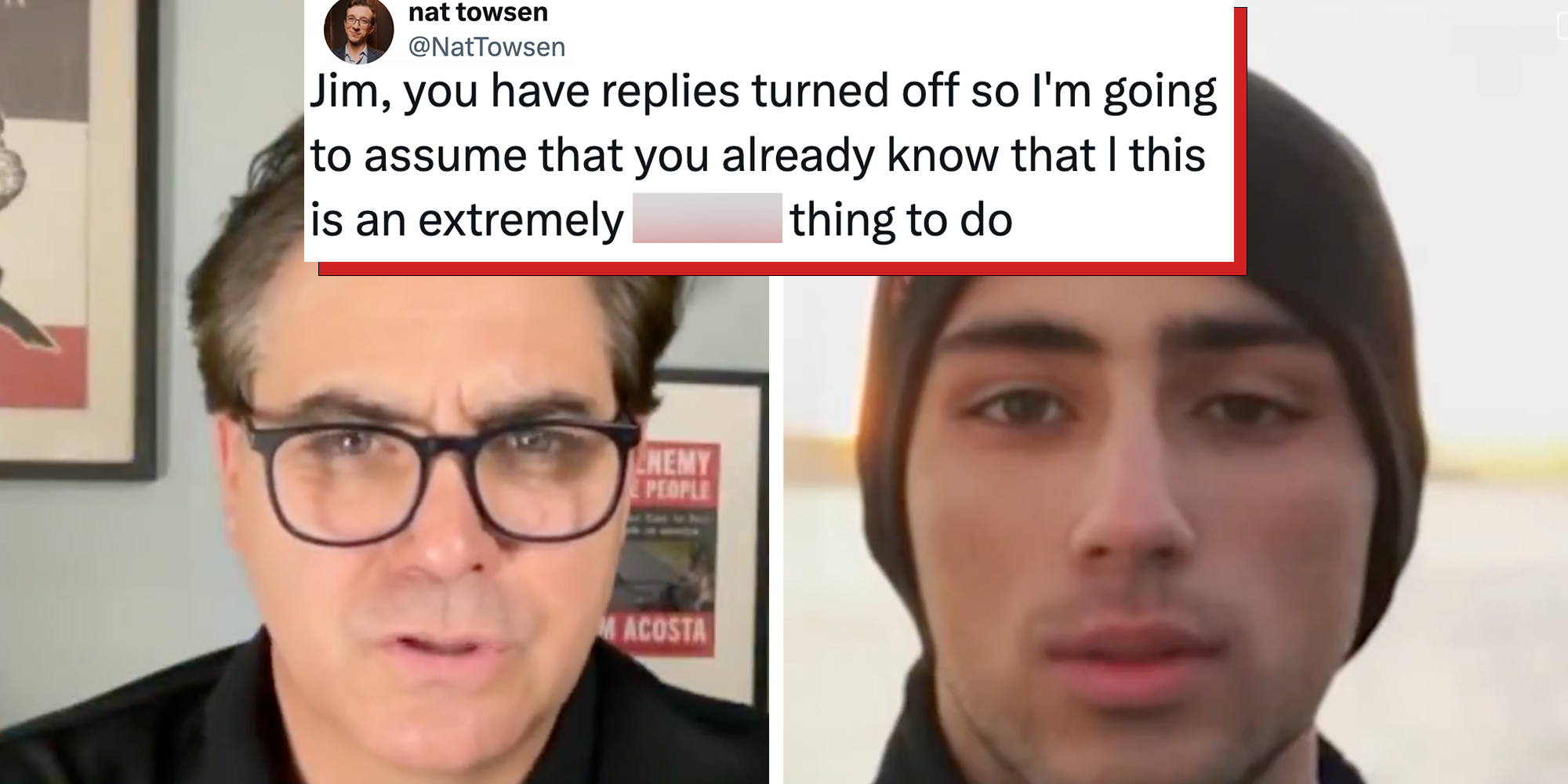 Journalist Jim Acosta talking to an AI-generated school shooting victim