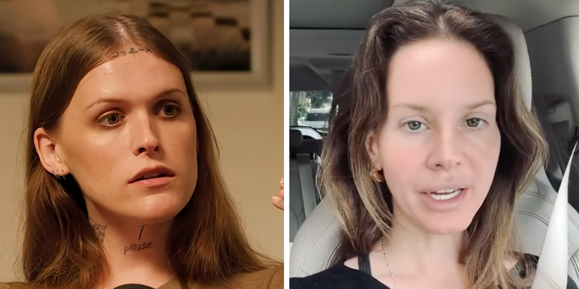 Left: Ethel Cain speaking into a mic Right: Lana Del Rey sitting in a car speaking into the camera.