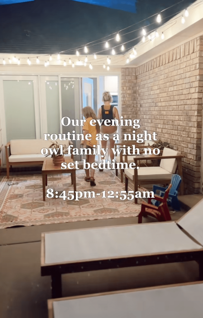 @emilyboazman/TikTok "our evening routine as a night owl family with no set bedtime 8:45pm - 12:55am"