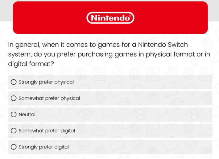 Screenshot of one of Nintendo's survey questions.