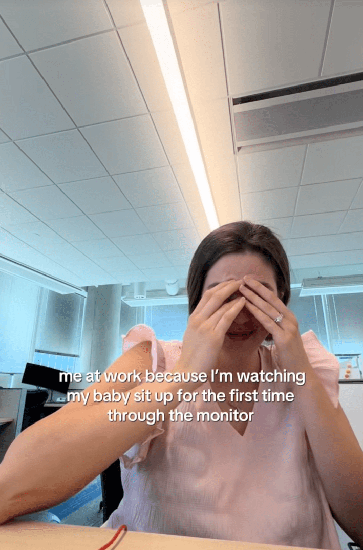 @adayinaeats/TikTok “Me at work because I’m watching my baby sit up for the first time through the monitor.”