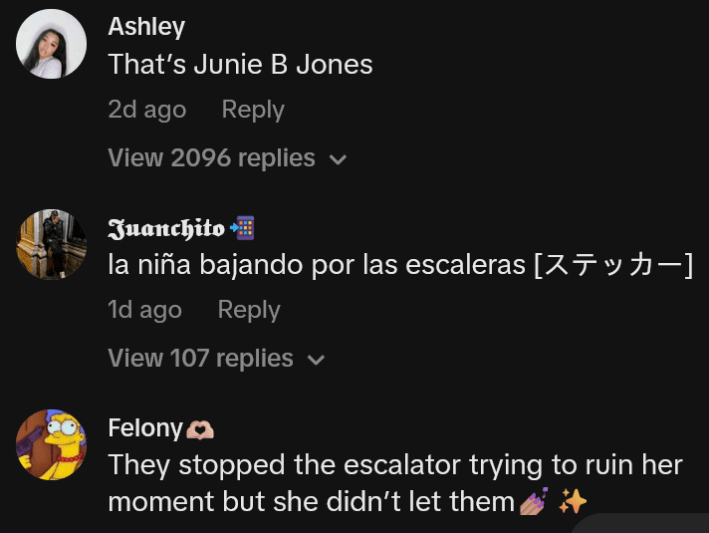 TikTok comments including one reading "That’s Junie B Jones"