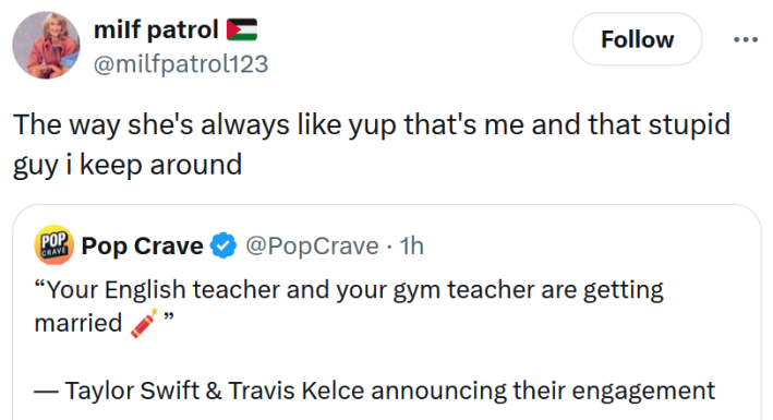 Tweet reading "The way she's always like yup that's me and that stupid guy i keep around"