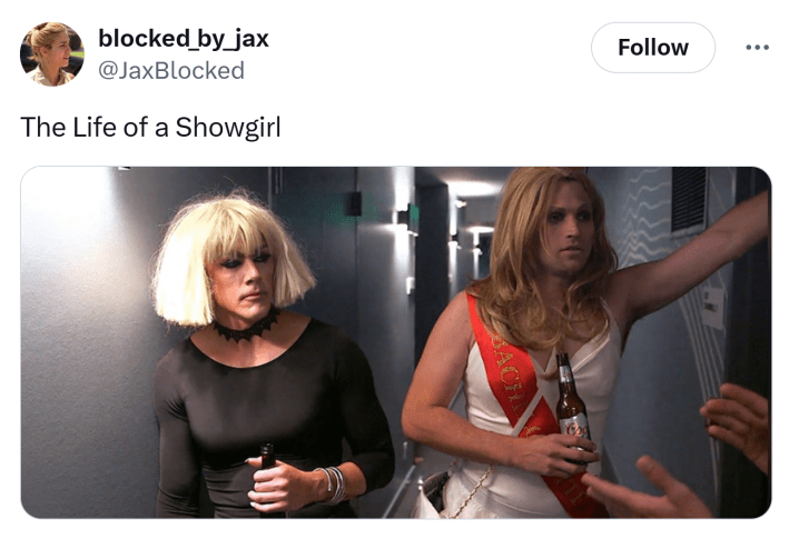 The Life of a Showgirl meme of two women looking exhausted post-clubbing.