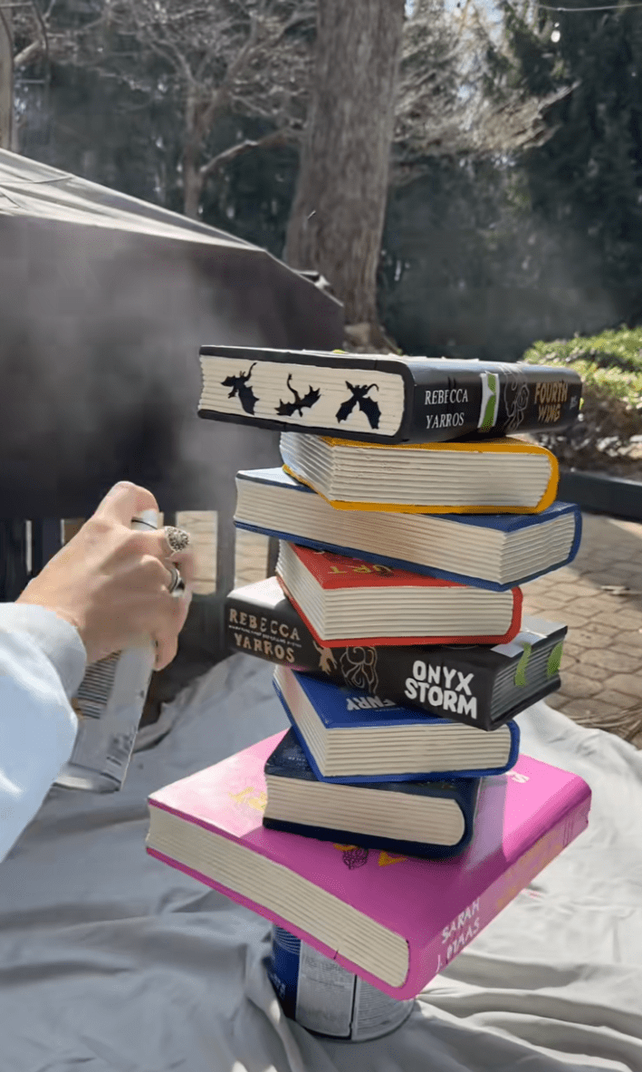 Thrifted book stack side table.