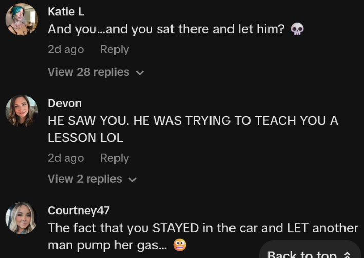TikTok comments including one reading "And you…and you sat there and let him?"