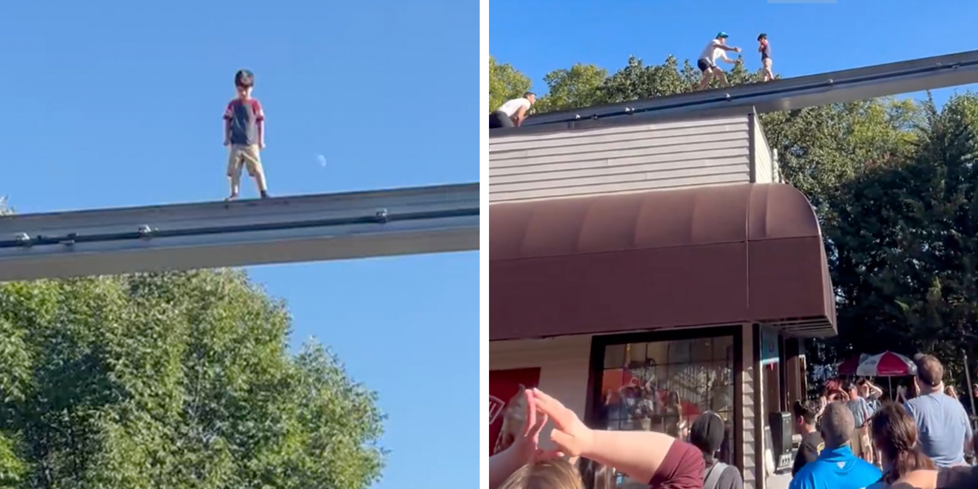 Little boy on the top of a monorail at HersheyPark in Pennsylvania.