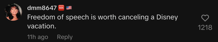 “Freedom of speech is worth canceling a Disney vacation.”