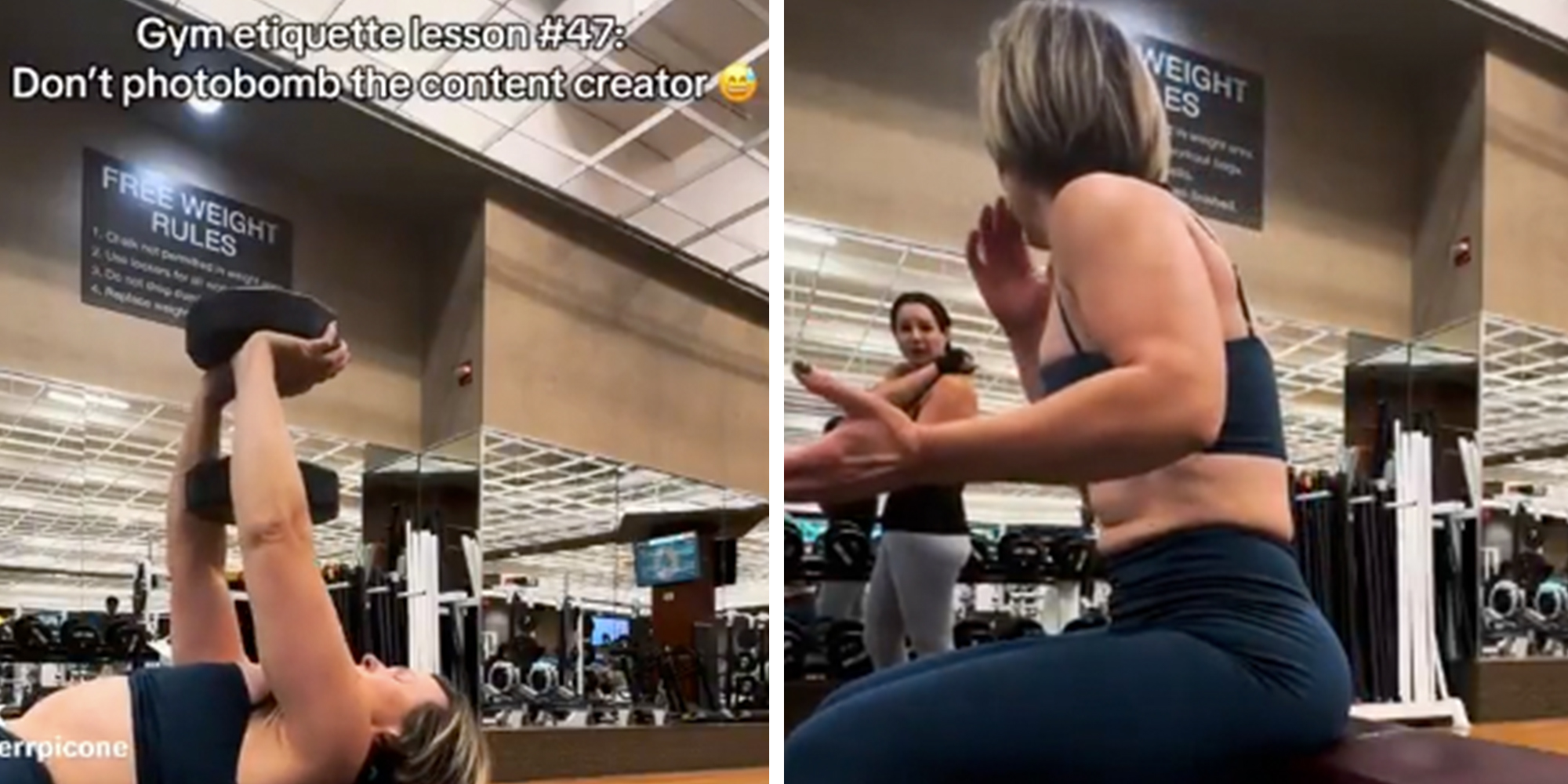Content creator filming herself at the gym.