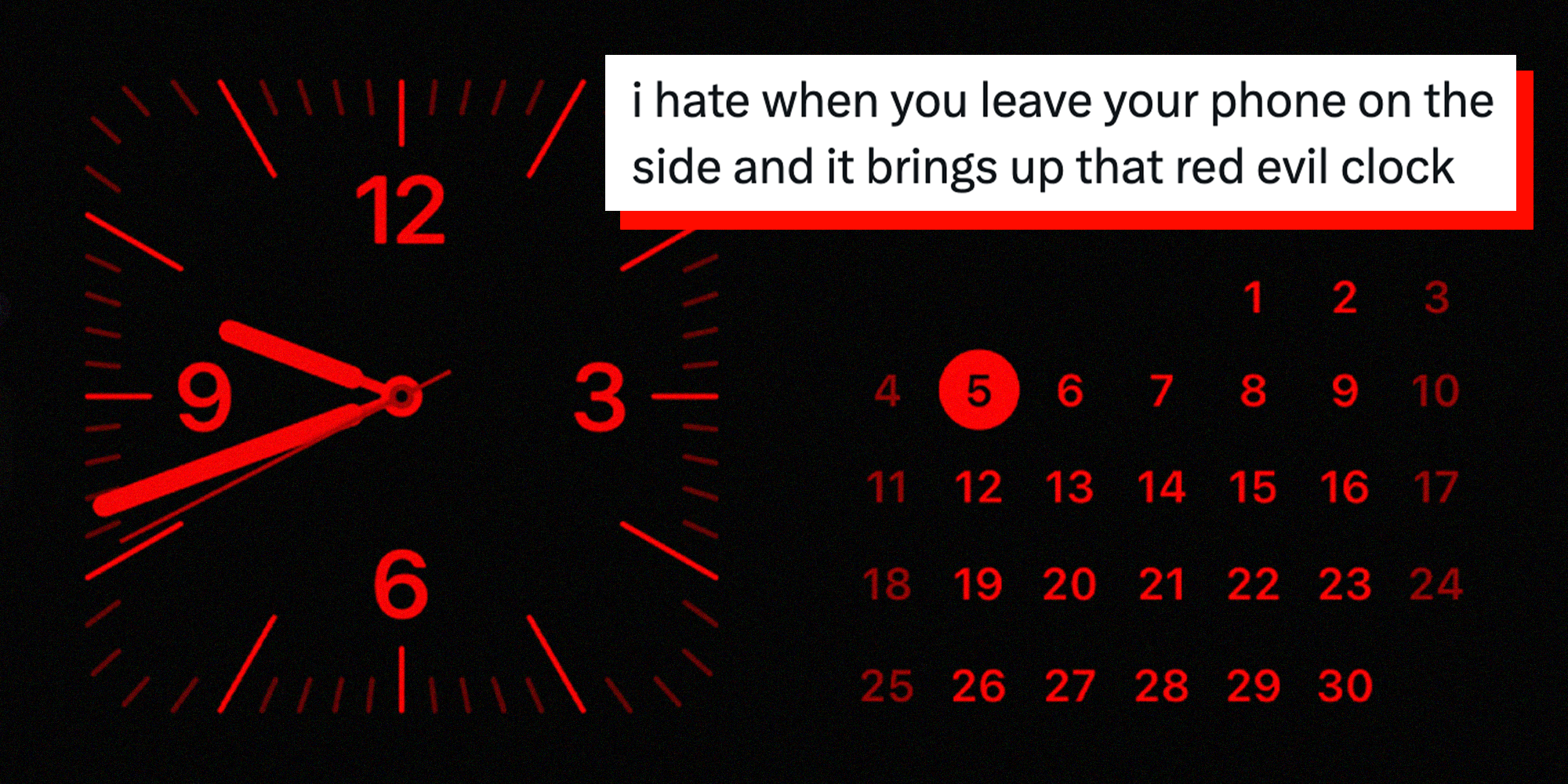 apple iphone nightstand mode red black evil red clock