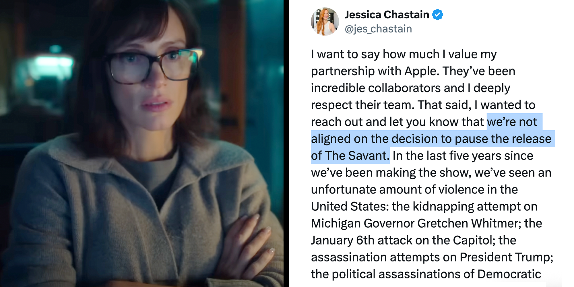 jessica chastain not aligned with apple the savant