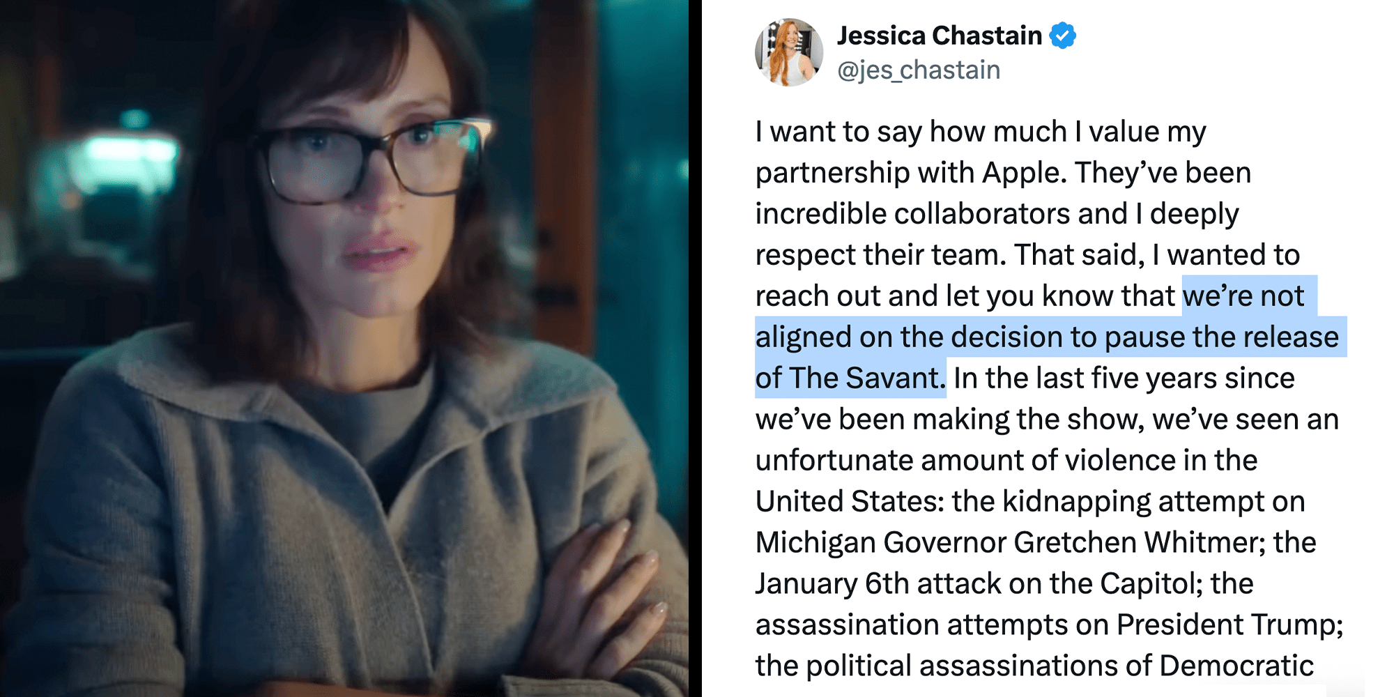 jessica chastain not aligned with apple the savant