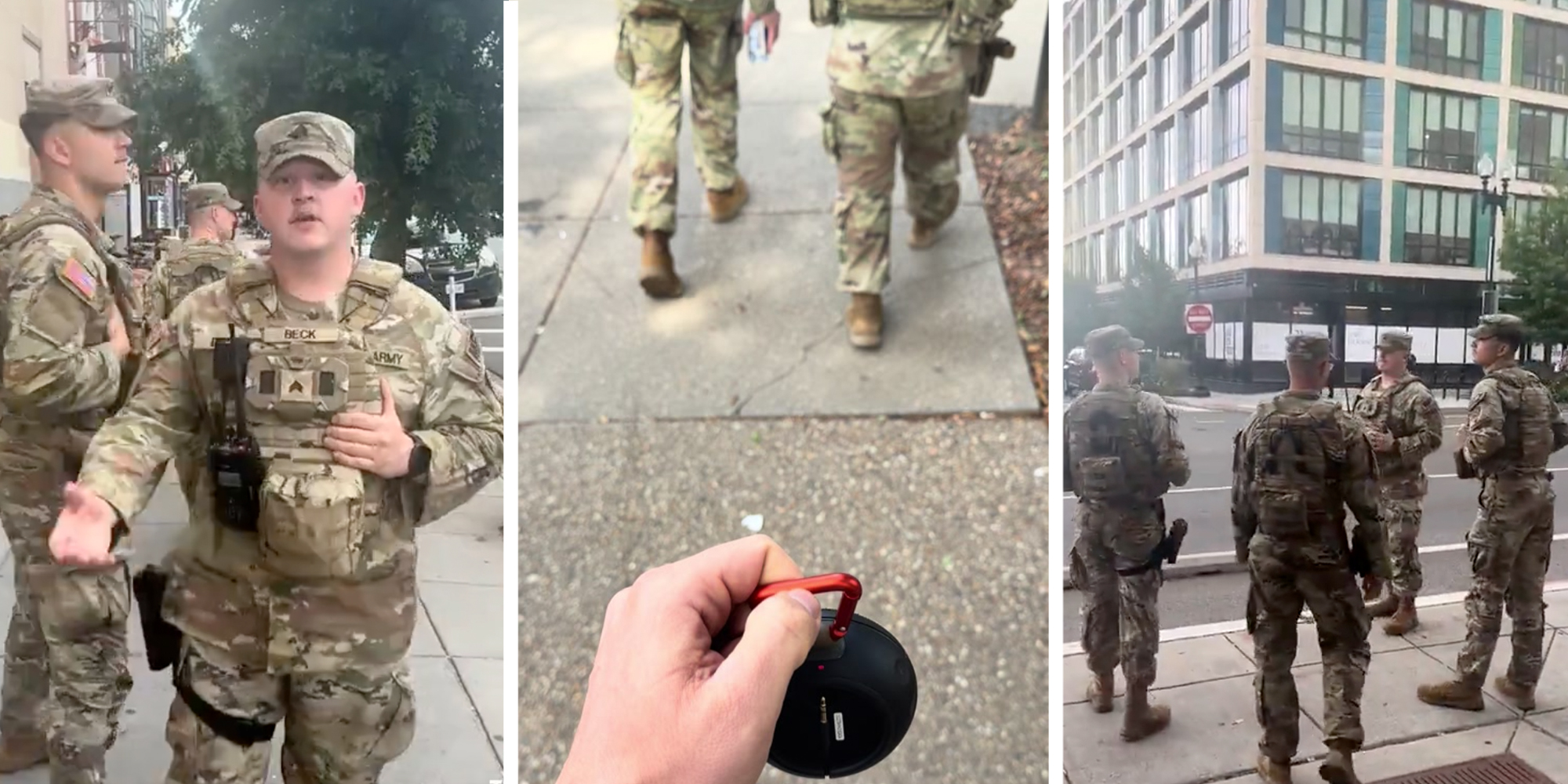 National Guard troops walking in Washington, D.C. in camo uniforms
