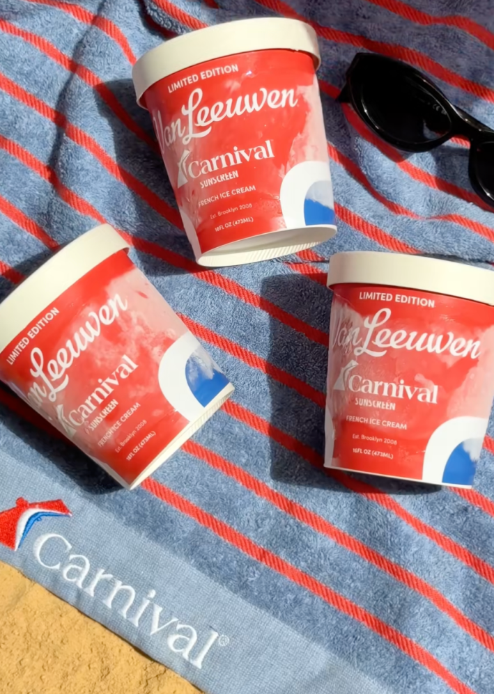 @carnival/TikTok sunscreen flavored ice cream on a beach towel