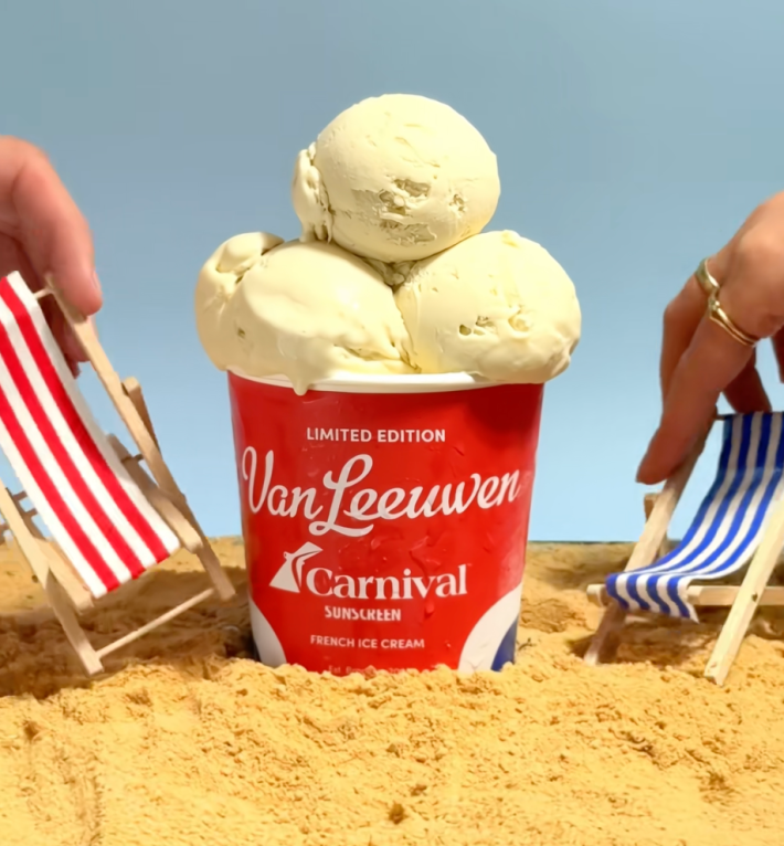 @carnival/TikTok sunscreen flavored ice cream on a beach
