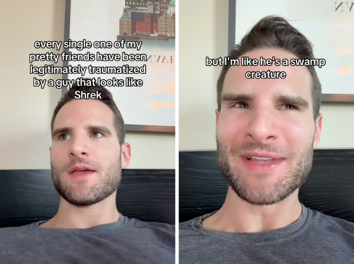 "Every single one of my pretty friends have been legitimately traumatized by a guy who looks like Shrek."