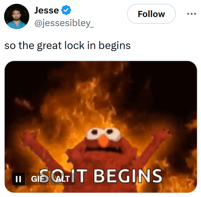 "The Great Lock In" meme with the fiery Elmo gif.