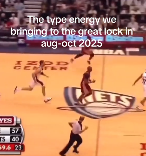 TikTok video with basketball footage with a caption reading "The type energy we bringing to the great lock in aug-oct 2025"