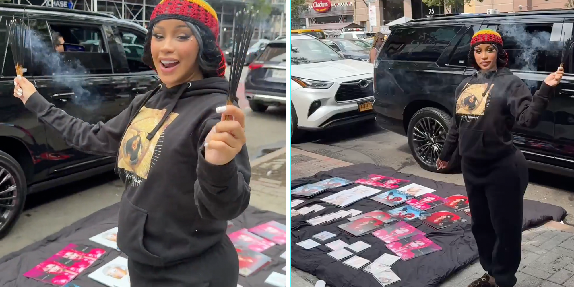 cardi b selling album on the street