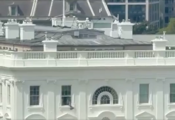 A video screen grab from the video of objects being thrown out the White House window.