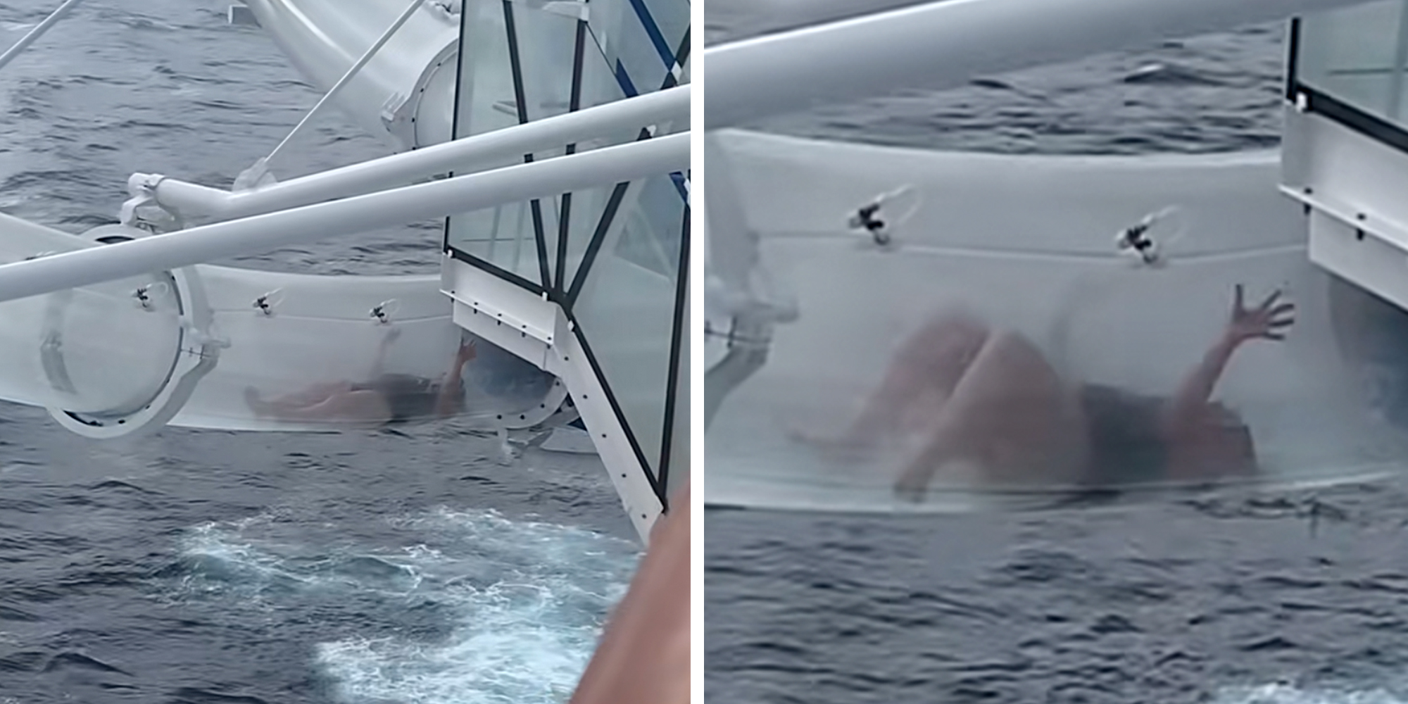 Woman stuck in the tube of a water slide on a cruise ship.