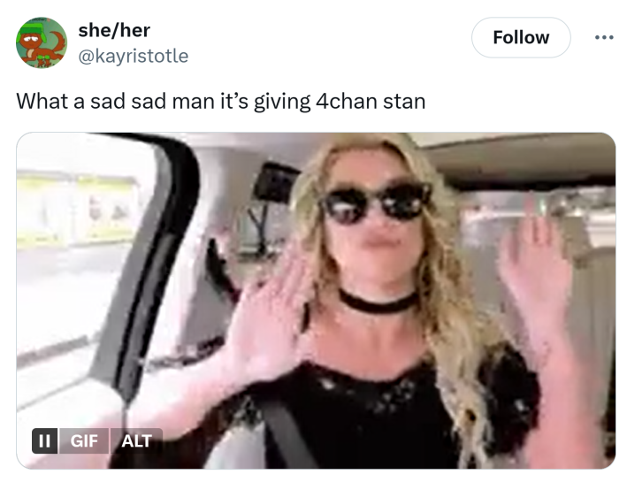 4chan stan tweet reaction vibing with the song.