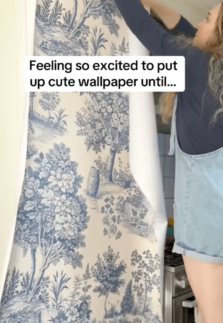 @violetclair/TikTok installing AI slop wallpaper with onscreen text: "feeling so excited to put up cute wallpaper until..."