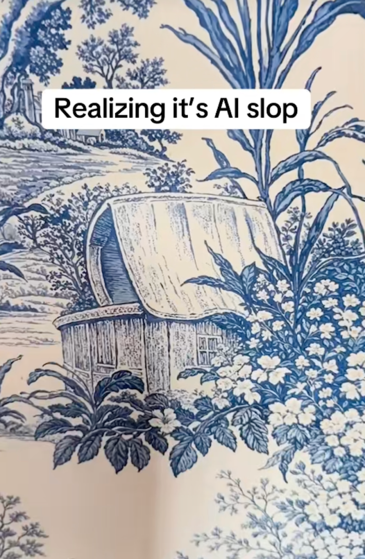 @violetclair/TikTok close up AI slop wallpaper with onscreen text: "realizing its AI slop"