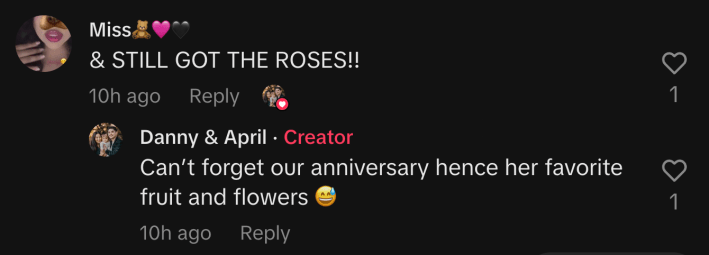 Hoang revealed in a comment that he was shopping for his anniversary. “Can’t forget our anniversary hence her favorite fruit and flowers 😅,” he wrote.“& STILL GOT THE ROSES!!”